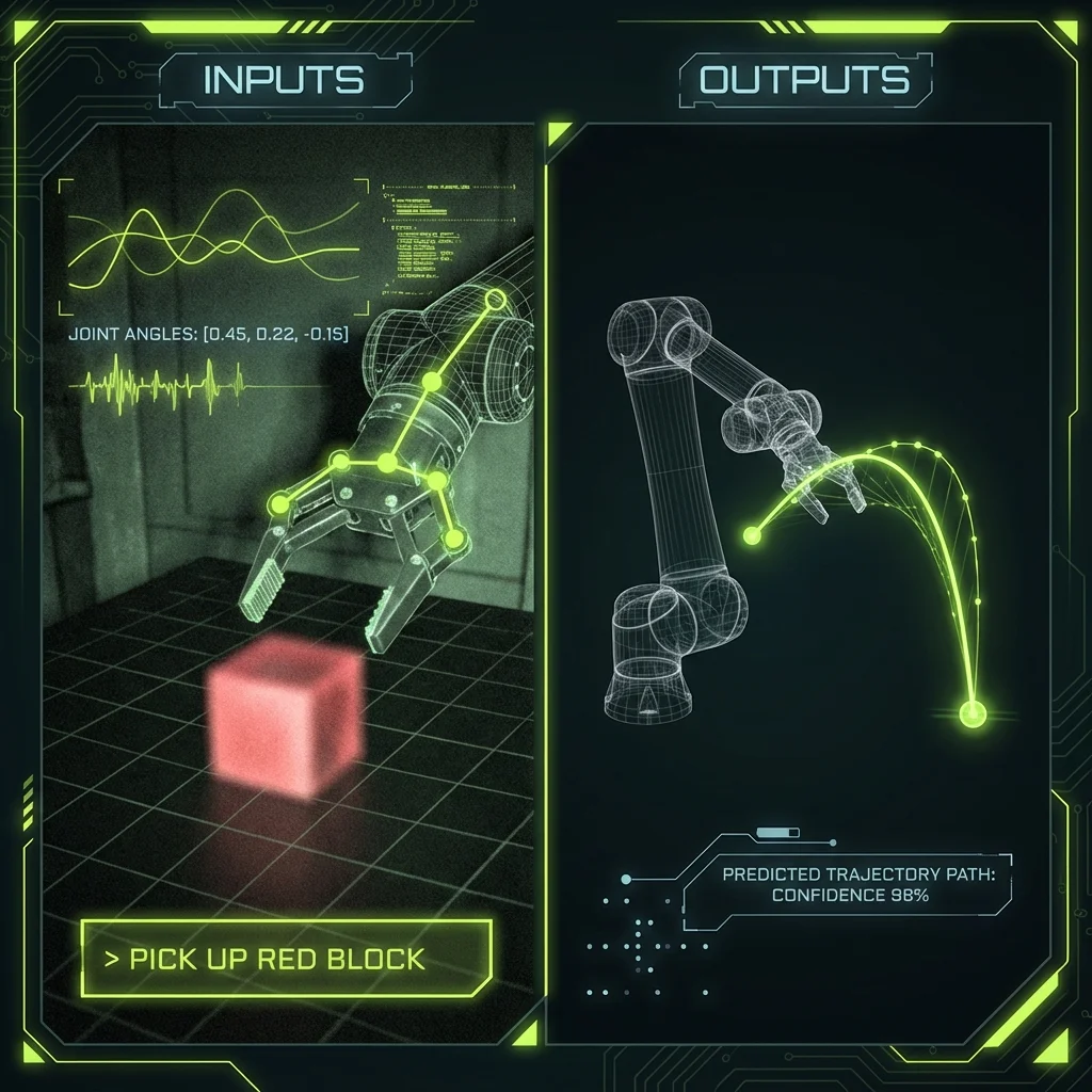 Robot Training Data: Inputs (Vision/State) and Outputs (Trajectory)